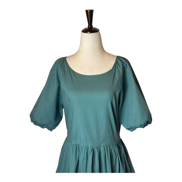 Peter Som Collective Dress‎ Womens 12 Green Puff Sleeve Tie Fit And Flare Mini - Picture 4 of 12